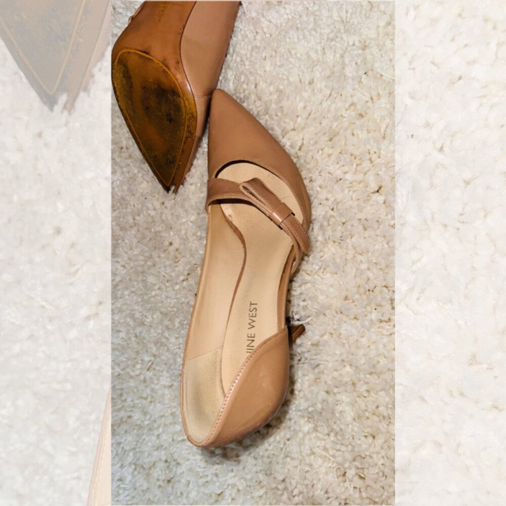 Nine West Womens Size 8M Leather Strap Buckle Pointed Toe Janice Pump Heels Tan - Picture 2 of 4